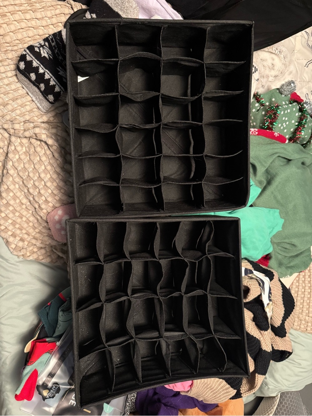 Black Fabric 24-Compartment Drawer Organizer - Set of 2